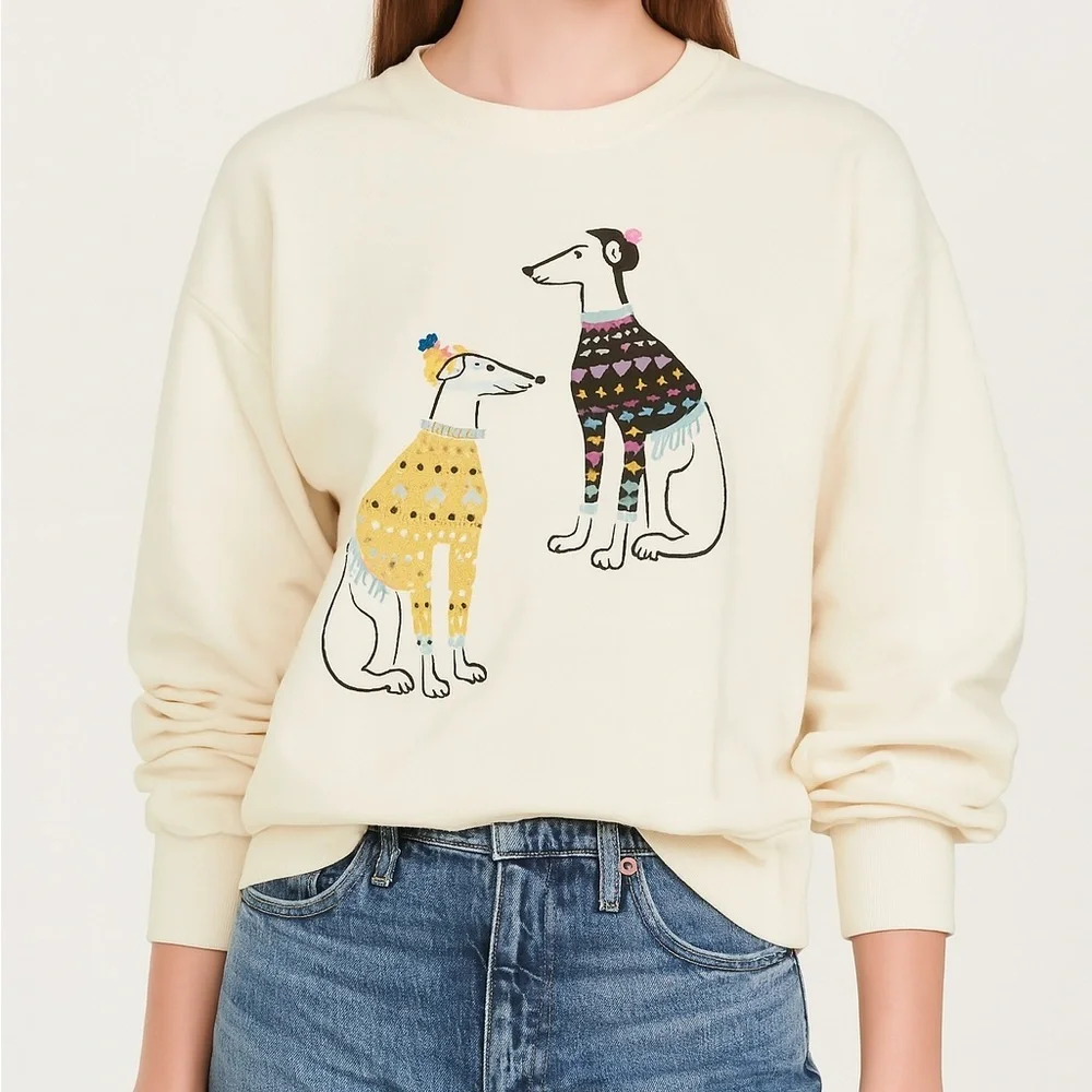 🛑 SOLD Maeve Ski Pups Graphic Sweatshirt XS - anthropology - Picture 2 of 6